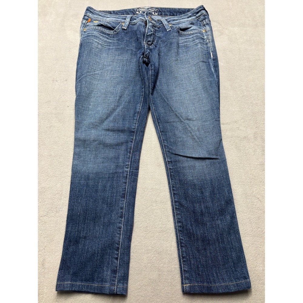 Robins Jean Marilyn Straight Leg Blue Denim Gold Wing Embroidery Size 31